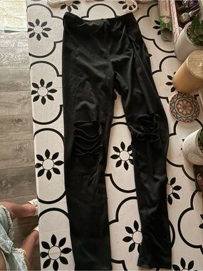SHEIN Black Distressed Knee Leggings for Girls